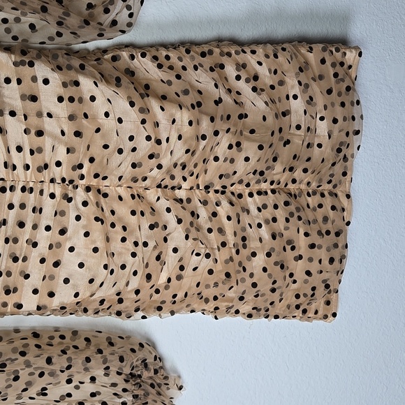 MAJORELLE Tan And Black Polka Dots Ruched Bodycon Mini Off The Shoulder Dress S - Picture 4 of 10